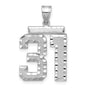 Large Brushed Diamond-cut Number 31 Charm Pendant in Real 14k White Gold