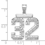 14k White Gold Number 32 Pendant, Diamond Cut Sports Charm for Men and Women