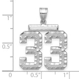 Large Brushed Diamond-cut Number 33 Charm Pendant in Real 14k White Gold