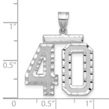 Large Brushed Diamond-cut Number 40 Charm Pendant in Real 14k White Gold