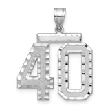 Large Brushed Diamond-cut Number 40 Charm Pendant in Real 14k White Gold