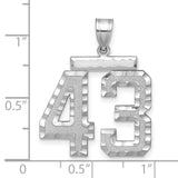 Large Brushed Diamond-cut Number 43 Charm Pendant in Real 14k White Gold