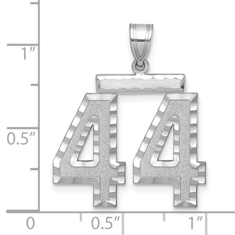 Large Brushed Diamond-cut Number 44 Charm Pendant in Real 14k White Gold