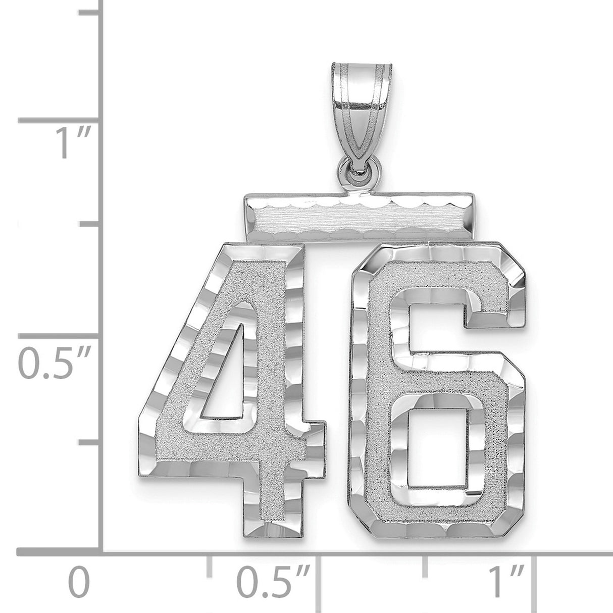 Large Brushed Diamond-cut Number 46 Charm Pendant in Real 14k White Gold