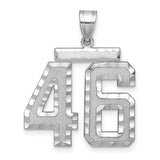 Large Brushed Diamond-cut Number 46 Charm Pendant in Real 14k White Gold