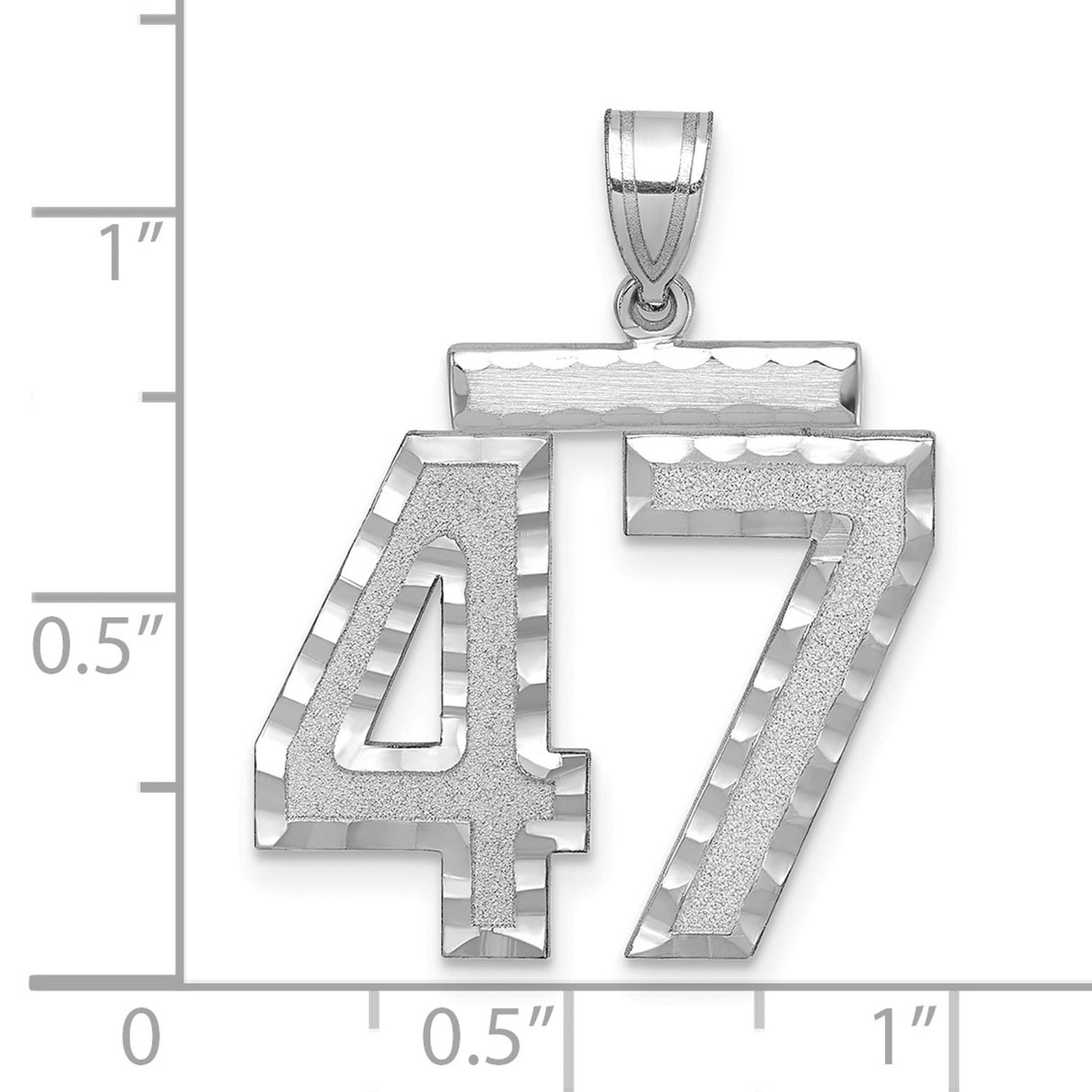 Large Brushed Diamond-cut Number 47 Charm Pendant in Real 14k White Gold