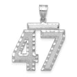 Large Brushed Diamond-cut Number 47 Charm Pendant in Real 14k White Gold