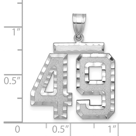 Large Brushed Diamond-cut Number 49 Charm Pendant in Real 14k White Gold