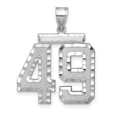 Large Brushed Diamond-cut Number 49 Charm Pendant in Real 14k White Gold