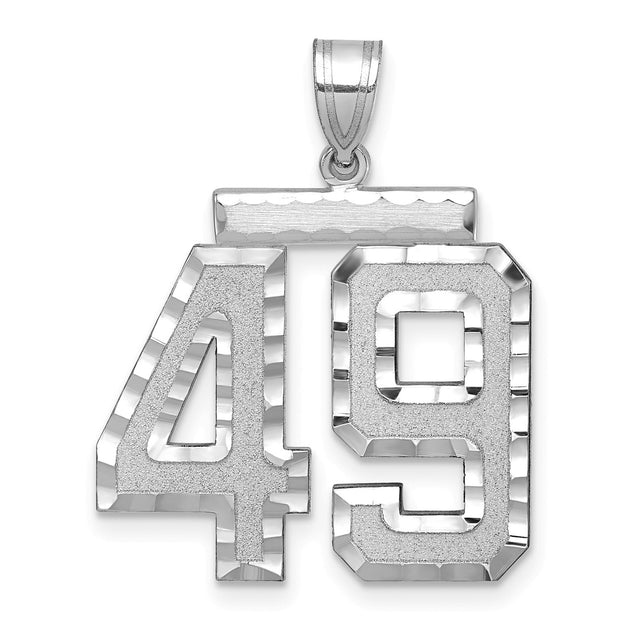 Large Brushed Diamond-cut Number 49 Charm Pendant in Real 14k White Gold