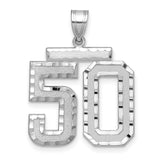 Large Brushed Diamond-cut Number 50 Charm Pendant in Real 14k White Gold