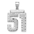 Large Brushed Diamond-cut Number 51 Charm Pendant in Real 14k White Gold