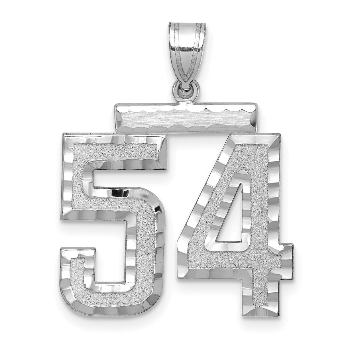 Large Brushed Diamond-cut Number 54 Charm Pendant in Real 14k White Gold