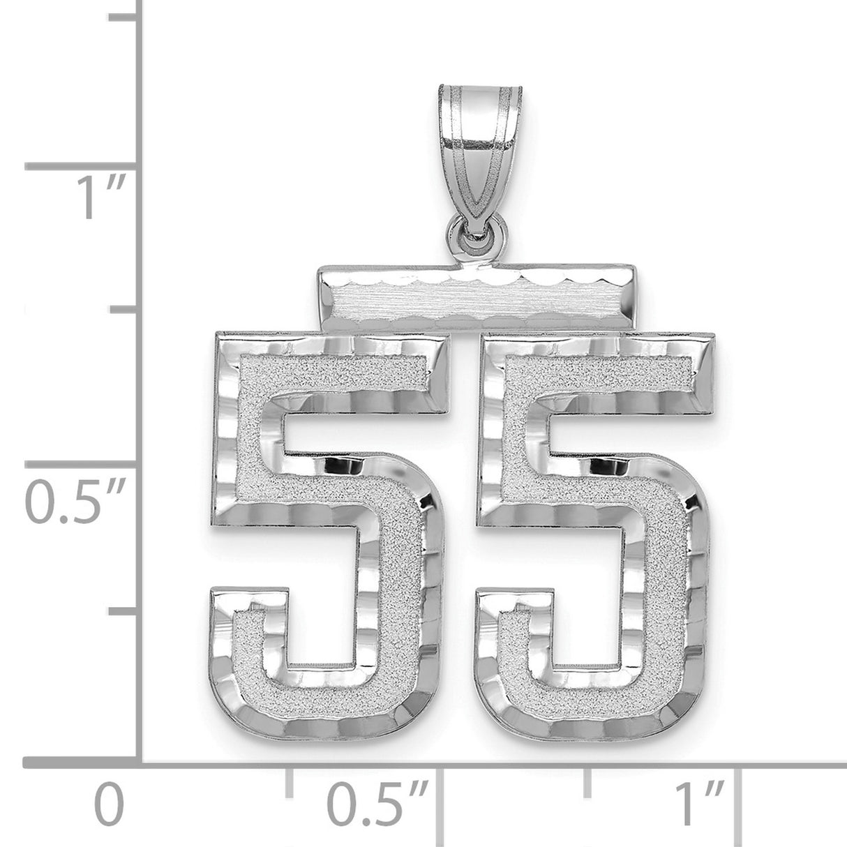 Large Brushed Diamond-cut Number 55 Charm Pendant in Real 14k White Gold
