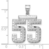 Large Brushed Diamond-cut Number 55 Charm Pendant in Real 14k White Gold