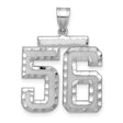 Large Brushed Diamond-cut Number 56 Charm Pendant in Real 14k White Gold