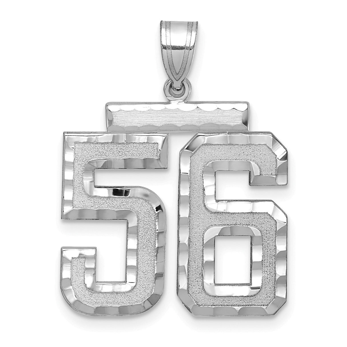 Large Brushed Diamond-cut Number 56 Charm Pendant in Real 14k White Gold