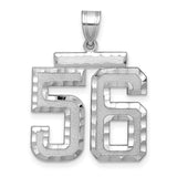 Large Brushed Diamond-cut Number 56 Charm Pendant in Real 14k White Gold