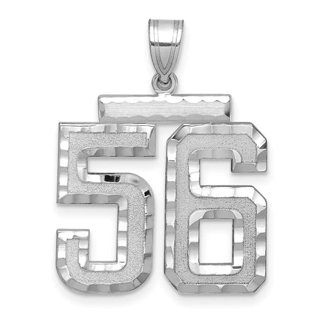 Large Brushed Diamond-cut Number 56 Charm Pendant in Real 14k White Gold