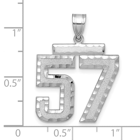 Large Brushed Diamond-cut Number 57 Charm Pendant in Real 14k White Gold