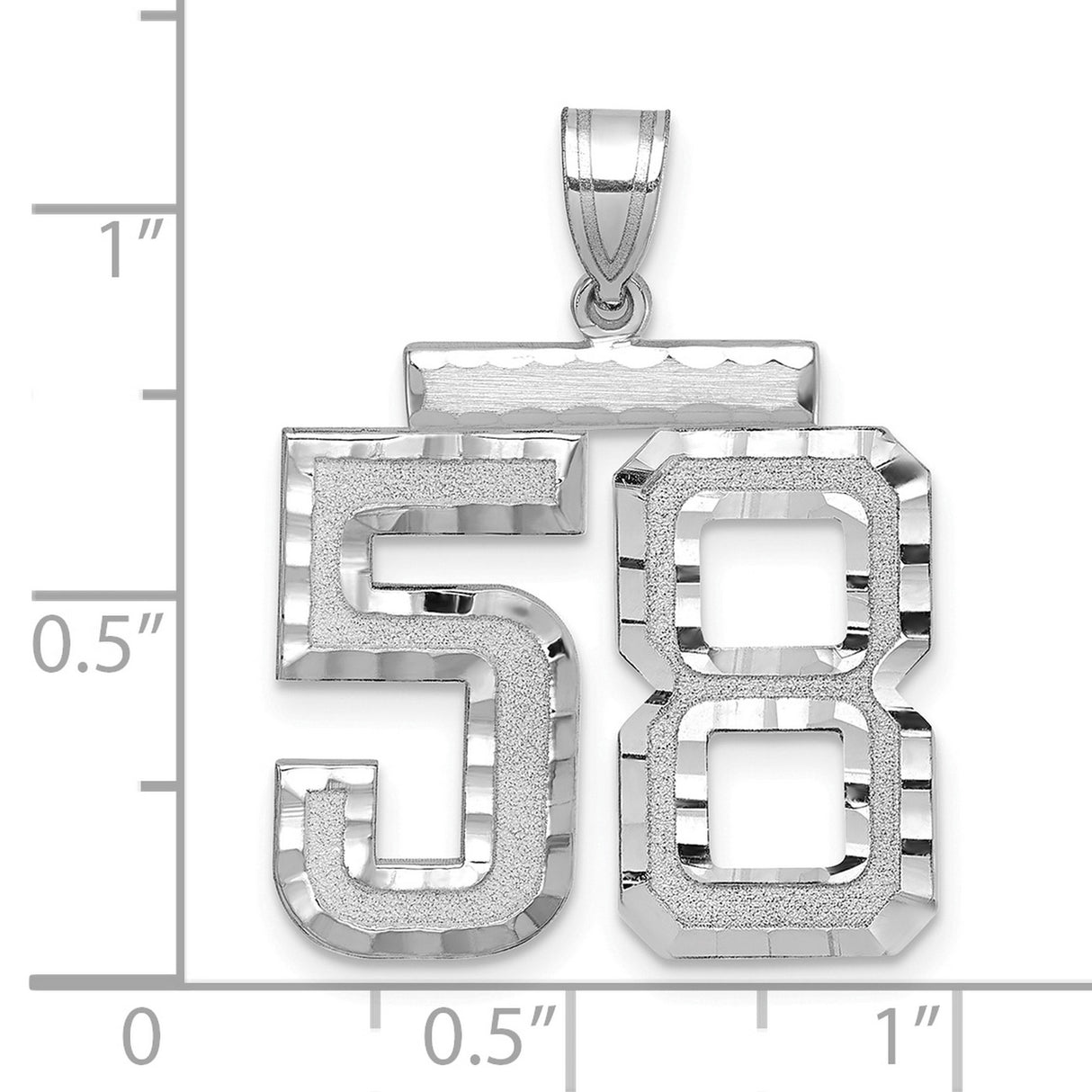 Large Brushed Diamond-cut Number 58 Charm Pendant in Real 14k White Gold