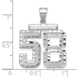 Large Brushed Diamond-cut Number 58 Charm Pendant in Real 14k White Gold