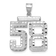 Large Brushed Diamond-cut Number 58 Charm Pendant in Real 14k White Gold