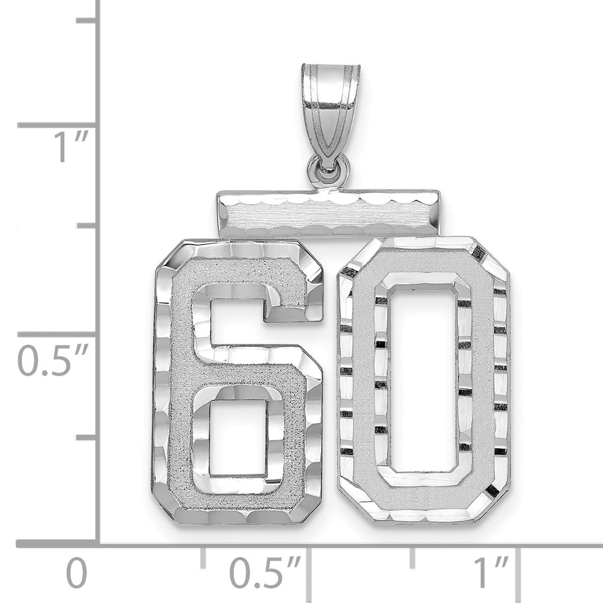 Large Brushed Diamond-cut Number 60 Charm Pendant in Real 14k White Gold