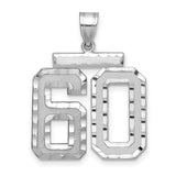 Large Brushed Diamond-cut Number 60 Charm Pendant in Real 14k White Gold