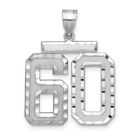 Large Brushed Diamond-cut Number 60 Charm Pendant in Real 14k White Gold