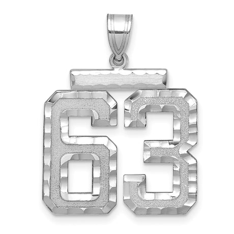 Large Brushed Diamond-cut Number 63 Charm Pendant in Real 14k White Gold