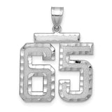 Large Brushed Diamond-cut Number 65 Charm Pendant in Real 14k White Gold