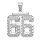 Large Brushed Diamond-cut Number 66 Charm Pendant in Real 14k White Gold