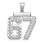 Large Brushed Diamond-cut Number 67 Charm Pendant in Real 14k White Gold