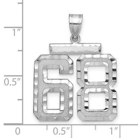 Large Brushed Diamond-cut Number 68 Charm Pendant in Real 14k White Gold