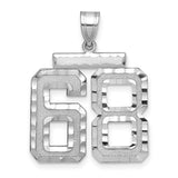 Large Brushed Diamond-cut Number 68 Charm Pendant in Real 14k White Gold