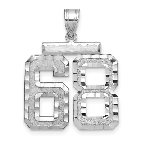 Large Brushed Diamond-cut Number 68 Charm Pendant in Real 14k White Gold