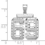 Large Brushed Diamond-cut Number 69 Charm Pendant in Real 14k White Gold