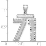Large Brushed Diamond-cut Number 71 Charm Pendant in Real 14k White Gold