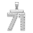 Large Brushed Diamond-cut Number 71 Charm Pendant in Real 14k White Gold