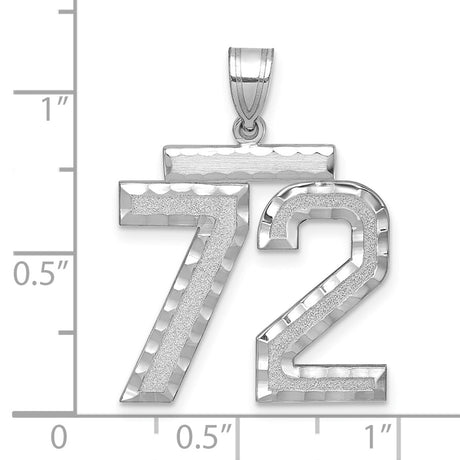 Large Brushed Diamond-cut Number 72 Charm Pendant in Real 14k White Gold