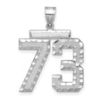 Large Brushed Diamond-cut Number 73 Charm Pendant in Real 14k White Gold