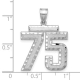 Large Brushed Diamond-cut Number 75 Charm Pendant in Real 14k White Gold