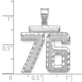 Large Brushed Diamond-cut Number 76 Charm Pendant in Real 14k White Gold