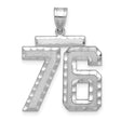Large Brushed Diamond-cut Number 76 Charm Pendant in Real 14k White Gold