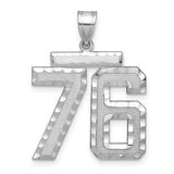 Large Brushed Diamond-cut Number 76 Charm Pendant in Real 14k White Gold