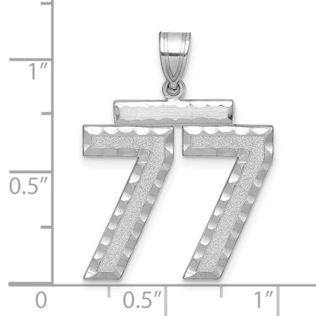 Large Brushed Diamond-cut Number 77 Charm Pendant in Real 14k White Gold