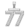 Large Brushed Diamond-cut Number 77 Charm Pendant in Real 14k White Gold