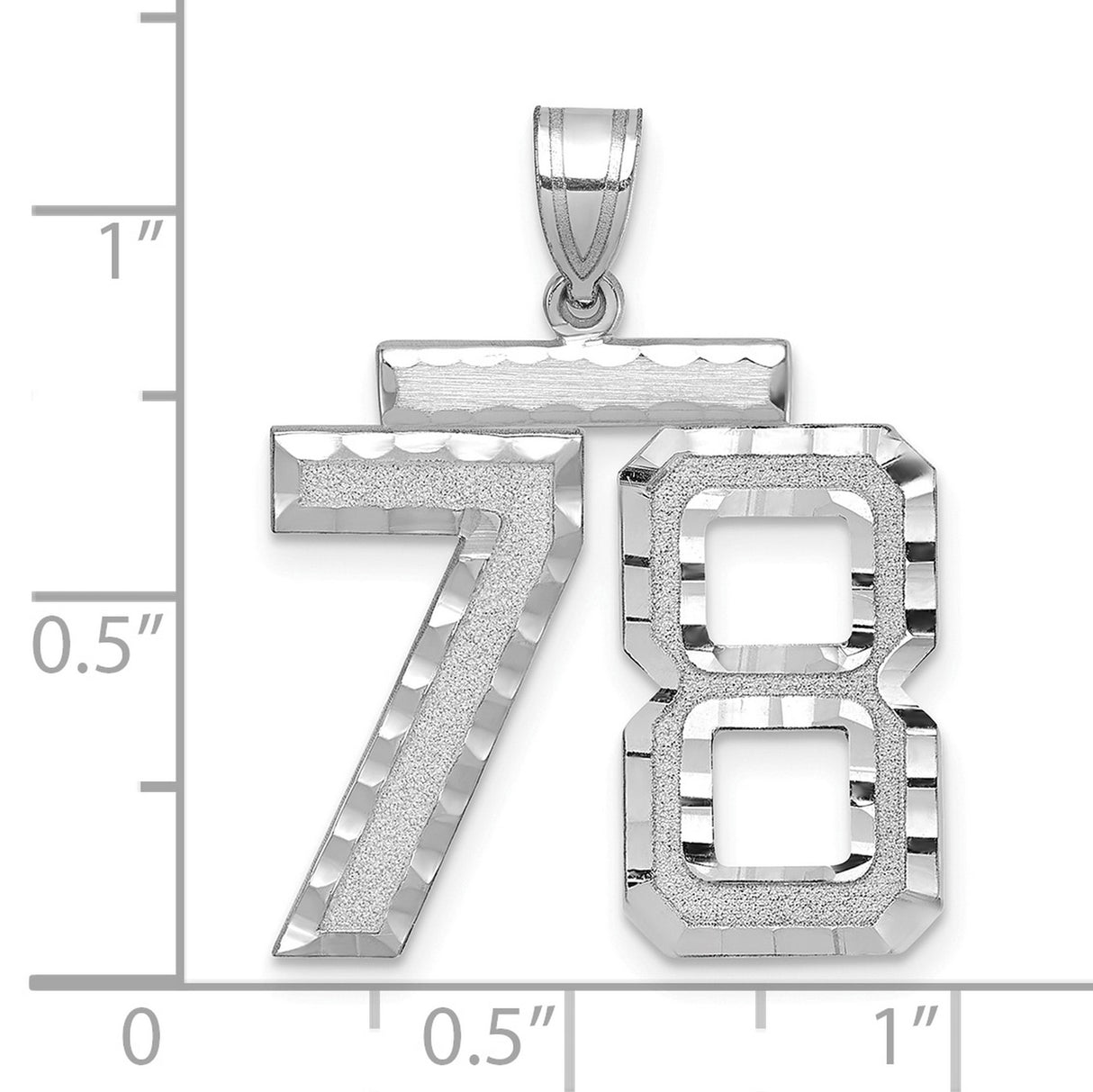 Large Brushed Diamond-cut Number 78 Charm Pendant in Real 14k White Gold
