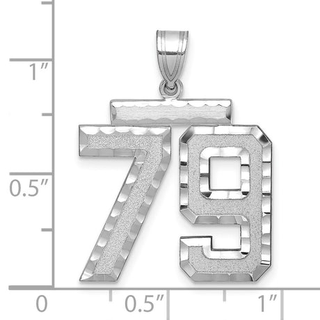 Large Brushed Diamond-cut Number 79 Charm Pendant in Real 14k White Gold